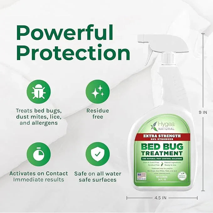 Hygea Natural Extra Strength Bed Bug & Mite Spray - Child & Pet Friendly - Stain & Odor Free - 66% Stronger Formula (24 oz) - NeatNest