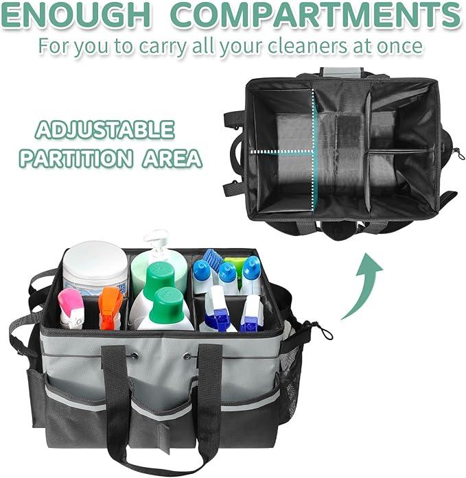 Boczif Cleaning Caddy Bag Wearable, Supplies Organizer With Handle, Shoulder Straps & Detachable Divide, Tool Organizers Tote for Cleaners & Housekeepers (Grey) - NeatNest