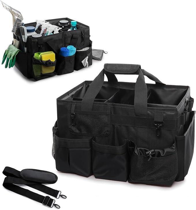Large Cleaning Caddy Tote Bag with 4 Foldable Dividers Sturdy Support Board, Waterproof Cleaning Tools Organizer with Adjustable Shoulder Strap Waist Belt for Housekeepers, Cleaners Professional Use - NeatNest