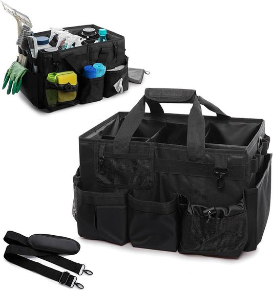 Large Cleaning Caddy Tote Bag with 4 Foldable Dividers Sturdy Support Board, Waterproof Cleaning Tools Organizer with Adjustable Shoulder Strap Waist Belt for Housekeepers, Cleaners Professional Use - NeatNest