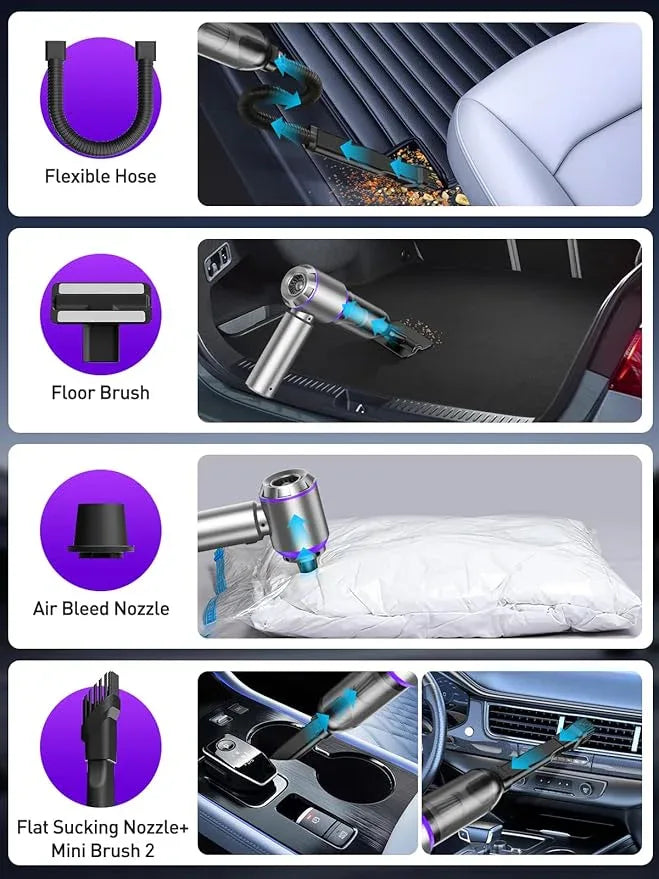 Vacuum/Air Duster 80,000RPM Super Power Mini Car Vacuum Cleaner 4-in-1 air Blower Gun Air Duster & Air Blower & Pump Hand Electric air Duster Handheld dust Blower Blower Cordless (Purple) - NeatNest