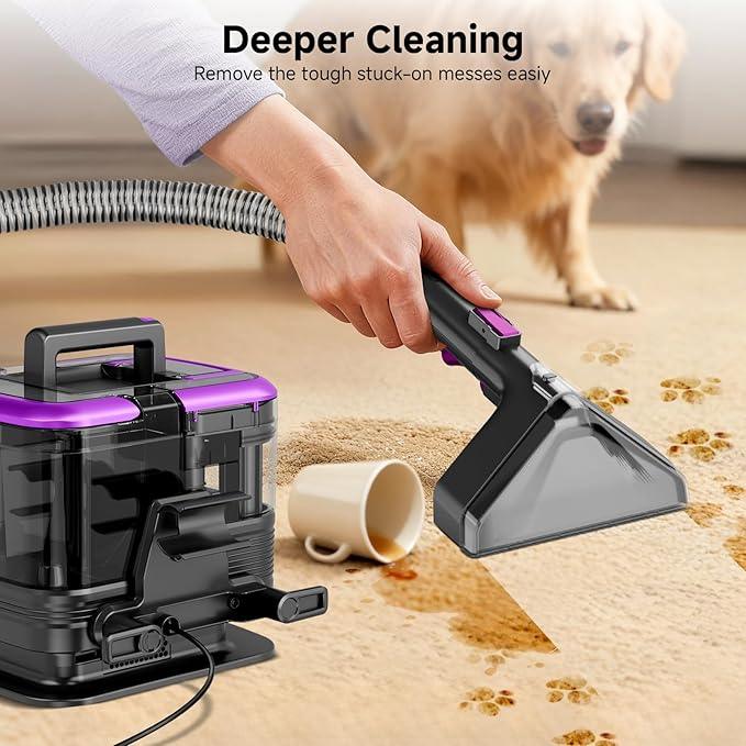 New Multi-Portable Carpet and Upholstery Cleaner, 21Kpa Carpet Cleaner Machine, Deep Stain Cleaning for Carpet, Car Seats, Pets, Couches, with Dual Brush & Large Removable Tank(Purple) - NeatNest
