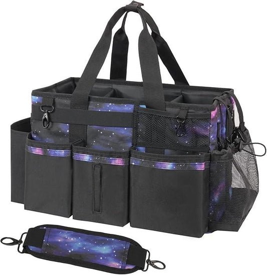 Wearable Cleaning Caddy, Cleaning Caddy Supplies Organizer with Handle & Shoulder Straps for Housekeepers, Under Sink & Car Cleaning Tool Organizers Bag with 4 Foldable Divider (StarrySky) - NeatNest
