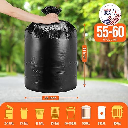 Delxo 55-60 Gallon Black Trash Bags, 100 Count – 0.9 Mil Medium Duty Garbage Bags, Thick, Durable & Puncture-Resistant Plastic, Perforated Design – Made in USA for Kitchen, Yard, Office & Party - NeatNest
