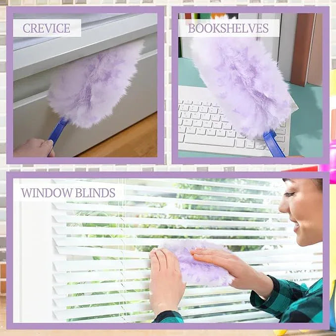 Vesici 100 Pcs Duster Refills Compatible with Swiffer Dusters Bulk Disposable Replacement Thickened with 1 Handle Heavy Duty for Cleaning, Office (Purple) - NeatNest