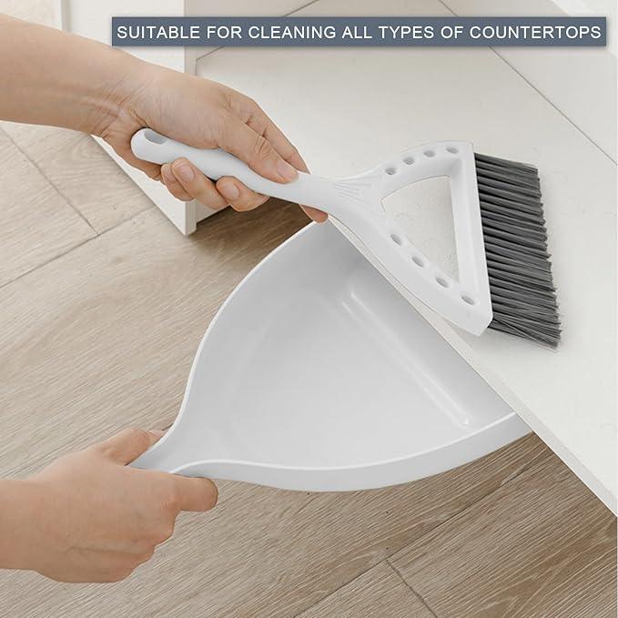 Mini Broom and Dustpan Set Small Dust pan and Brush Set Perfect for Desk Office Camping Dorm RV Essentials (White) - NeatNest