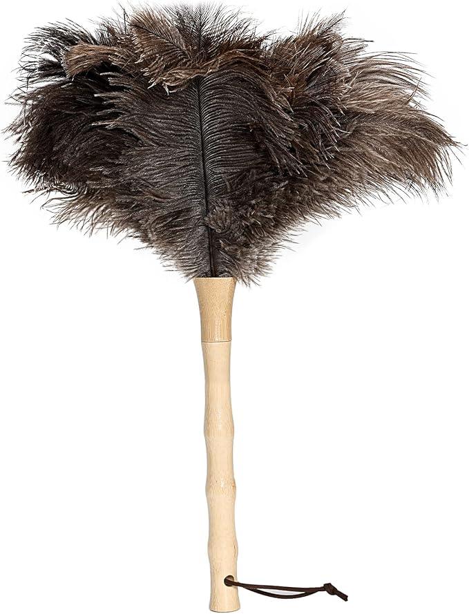 Ostrich Feather Duster 16 inch Feather Duster Fluffy Natural Genuine Ostrich Feathers with Wooden Handle and Eco-Friendly Reusable Handheld Ostrich Feather Duster for Cleaning Supplies - NeatNest