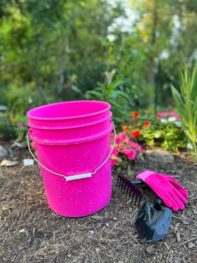 House Naturals 5 Gallon Food Grade, BPA Free, Made in USA, Plastic Bucket, 3 Colors, (Pack of 3) (5G-Pink-Magenta-Purple HN Black lids) - NeatNest