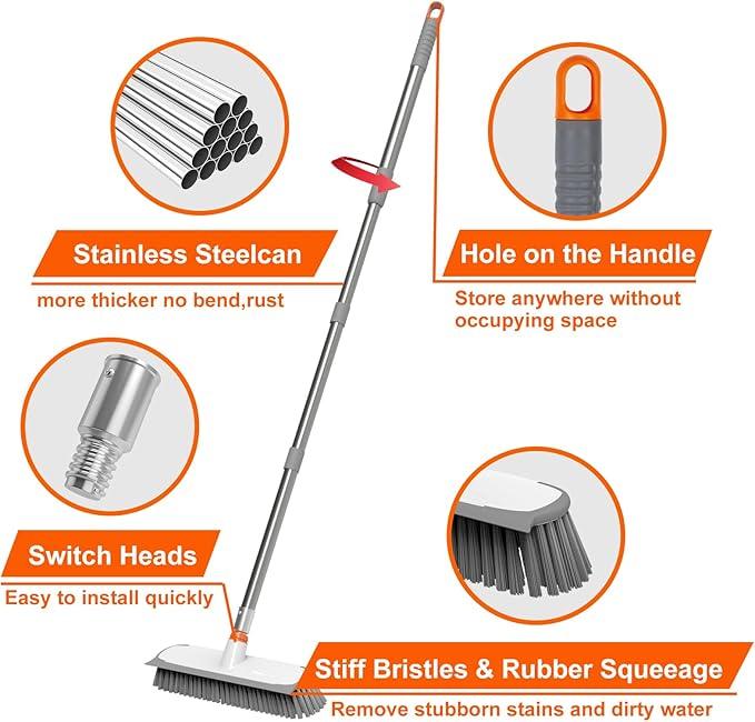 Floor Scrub Brush with Long Handle, Stiff Bristles Deck Brush, BITOPE Multi-Purpose Heavy Duty Hardwood Floor Scrubber, Cleaning Concrete Balcony Patio Garage Outdoor/Indoor - NeatNest