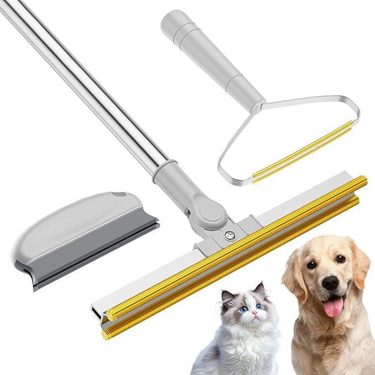 3 in 1 Carpet Rake for Pet Hair Removal, Tool Set of 3, 55” Long Handle Carpet Pet Hair Removal Carpet Scraper Dog Cat Hair Remover for Sofa, Couch, Car, Rug (Gray) - NeatNest