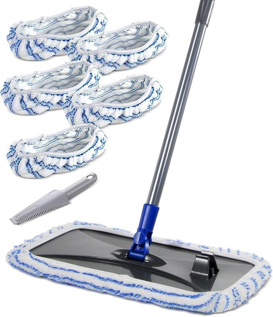 Masthome Extra Large Microfiber Mop for Floor Cleaning, 16“ Flat Mop with 5 Pad for Wet & Dry Use, Dust Mop for Hardwood Laminate Tile Ceramic, 1 Cleaning Scraper Included-Blue - NeatNest
