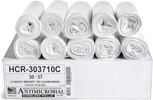 Aluf Plastics High Density Trash Bags, 30 Gallon, 500 Count, 10 Micron (eq), 30" x 37", Clear, for Bathroom, Office, Industrial, Commercial, Janitorial, Municipal, Recycling - NeatNest