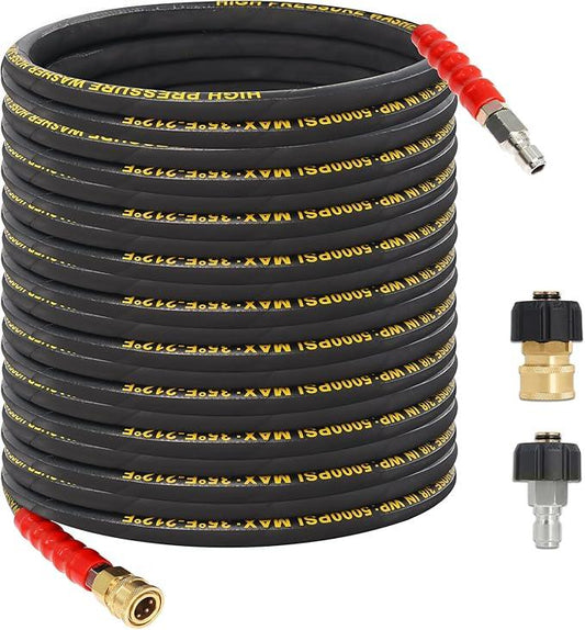 50FT Pressure Washer Hose 3/8''- 5000 PSI High Tensile Wire Braided Kink Resistant Power Washer Hoses Extension, Hot & Cold Water Max 212°F with 2 Pcs M22-14mm 3/8" Quick Connect Kits - NeatNest