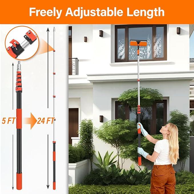 30FT High Reach Duster Cleaning Kit with 24FT Pole | 4-in-1 Tool Set with Universal Swivel Joint | High Ceiling Fan Cleaner, Microfiber Duster, & Window Squeegee for Safe High-Reach Cleaning - NeatNest