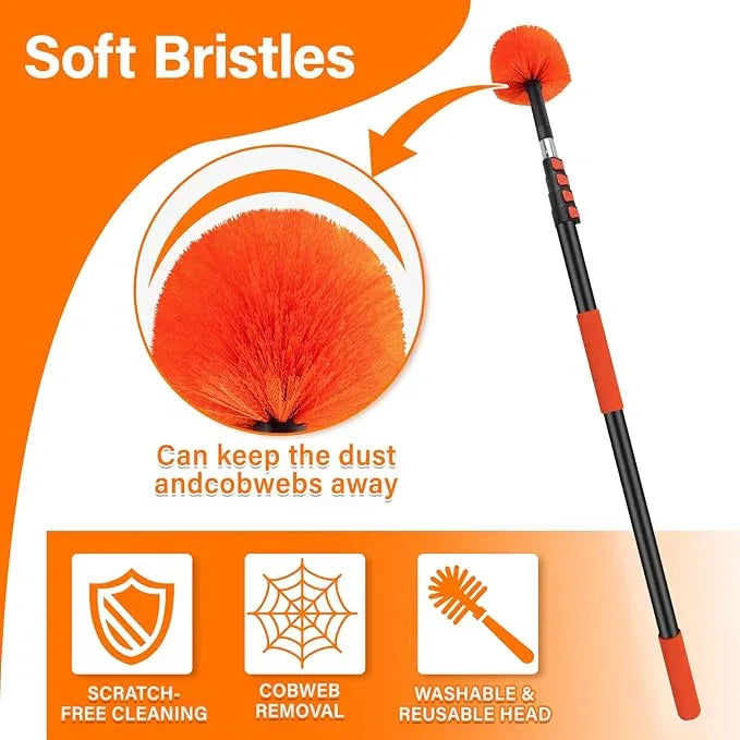 20FT Cobweb Duster with Extension Pole - High Reach Duster for High Ceilings & Outdoor Use - Telescoping Pole 3-12 Ft, Soft Bristles Cobweb Cleaner - 3/4" Acme Universal Thread - NeatNest