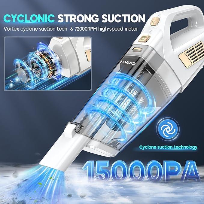 Handheld Vacuum Cordless, 15000PA Strong Suction Hand Held Car Vacuum Cleaner Portable with Multi-Nozzles & Washable Filter, Lightweight Dust Busters Rechargeable for Home, Car, Office, Pets - NeatNest