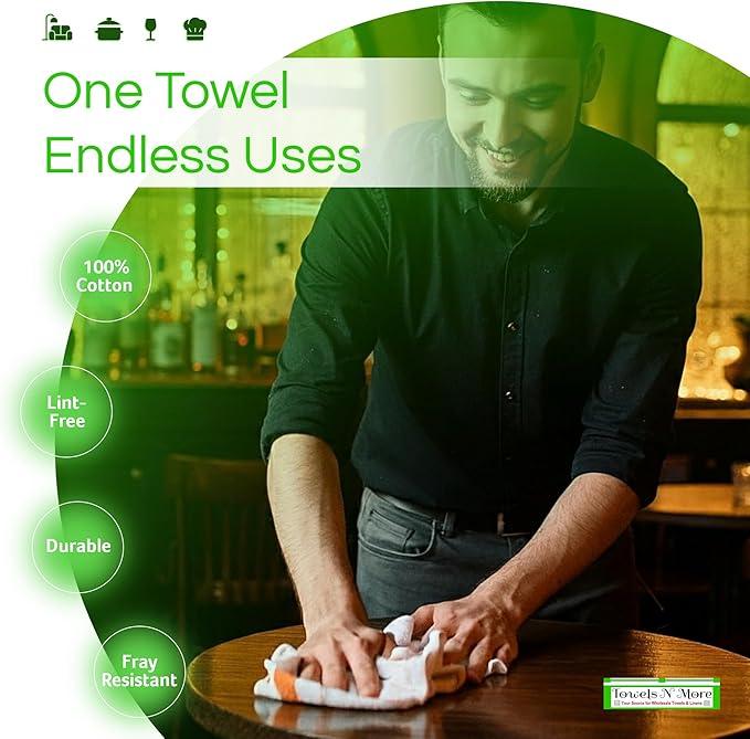 Towels N More 24 Pack 16x19 Bar Mop High Absorbent Cotton Reusable Kitchen Towels- Quick Dry for Chef, Cook, Home, Restaurant, Bar Glass Cleaning (24, Gold Stripe) - NeatNest