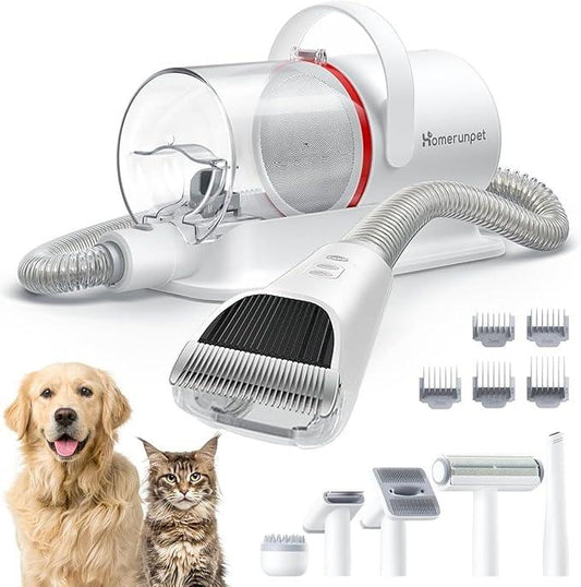 HomeRunPet Ultra Quiet Dog Grooming Vacuum, 12000Pa Suction, 6-in-1 Pet Clipper Kit for Dogs & Cats, Low Noise, Pet Friendly - NeatNest