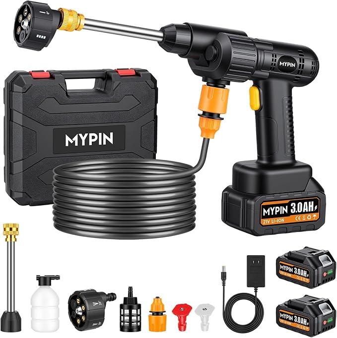 Portable Cordless Pressure Washer, 600 PSI 21V Two Rechargeable Batteries Powered Pressure Washer with Battery Level Display, 6-in-1 Nozzle with Jet Nozzles for Car Floor Wall Fence Cleaning - NeatNest