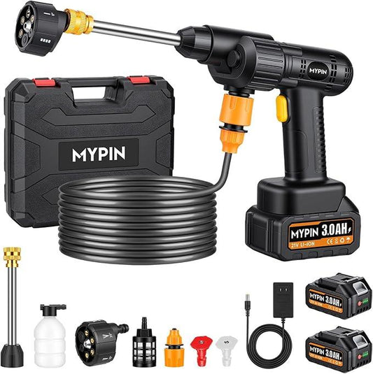 Portable Cordless Pressure Washer, 600 PSI 21V Two Rechargeable Batteries Powered Pressure Washer with Battery Level Display, 6-in-1 Nozzle with Jet Nozzles for Car Floor Wall Fence Cleaning - NeatNest
