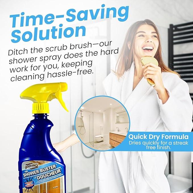 Shower Cleaner Buster Spray - all Types of Surfaces, Shower Glass Cleaner, Stop Soap Scum & Water Stain (2 x 500 ML / 16.9 OZ) - NeatNest