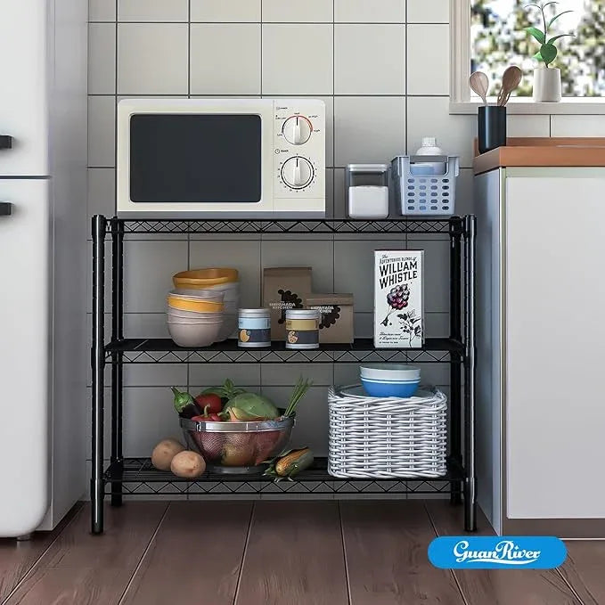 3-Shelf Adjustable Metal Shelf Wire Shelving Unit Storage Rack Display Shelf for Office,Kitchen,Bedroom,Bathroom,Laundry,Pantry Basement,Garage(Black,36" L x 14" W x 30" H) - NeatNest