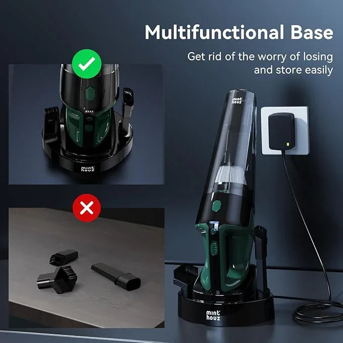 Minthouz Handheld Vacuum Cordless, Strong Suction Car Vacuum Cleaner with LED Light, Long Runtime Hand Vacuum Cordless Rechargeable, Hand Held Vac with Charging Base for Home/Car/Pet/Office - NeatNest