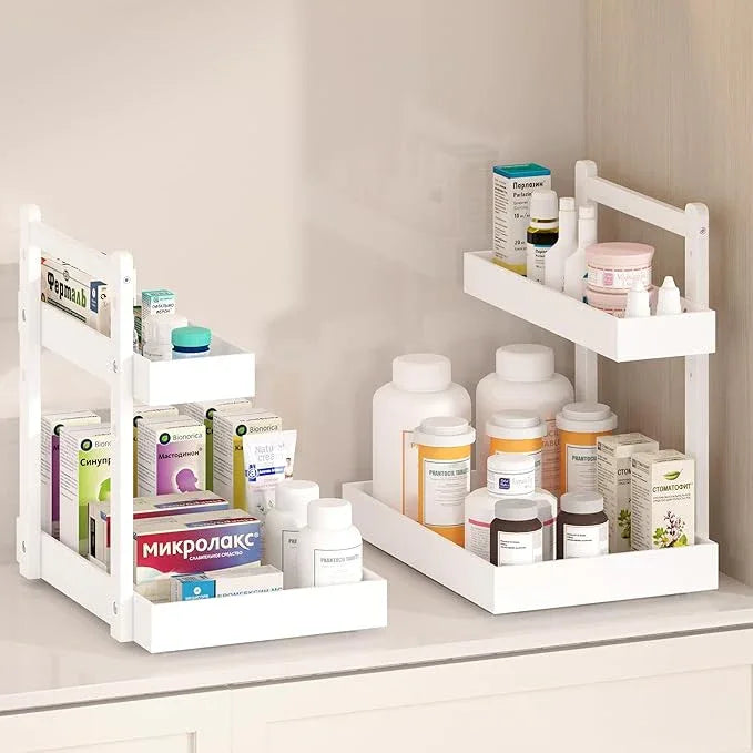 Under Sink Organizer - 1-Tier Pull Out Cabinet Organizer Vertical Slide Out Sink Shelf Storage Shelves for Multi-Purpose Bath Kitchen Bathroom Medicine (White, 2 Packs) - NeatNest