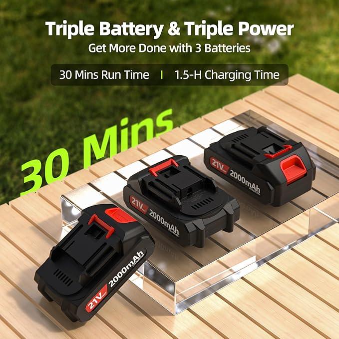 VASG Leaf Blower Cordless, 3 x 21V Batteries & Fast Charger Set, Variable Speed Mode, Lightweight Handheld Electric Leaf Blower for Lawn Care, Yard, Garden, Patio & Outdoor Cleanup - NeatNest