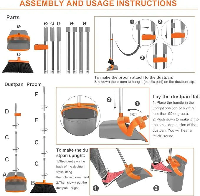 Broom and Dustpan Set, Large Broom with Dustpan Combo Set, 55" Long Handle Heavy Duty Industrial Dust pan Set for Classroom Lobby Home - NeatNest