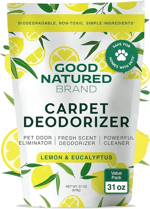 Good Natured Brand | Carpet Deodorizer & Freshener Powder | 31 oz Pet Odor Eliminator for Strong Odor & Pet Urine | Fresh Natural Lemon & Eucalyptus Scent | Safe for Homes with Pets - NeatNest