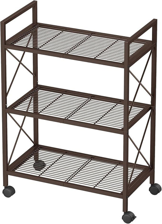 SONGMICS 3-Tier Metal Storage Rack with Wheels, Mesh Shelving Unit with X Side Frames, 23.6-Inch Width, for Entryway, Kitchen, Living Room, Bathroom, Industrial Style, Metallic Bronze UBSC163A01 - NeatNest