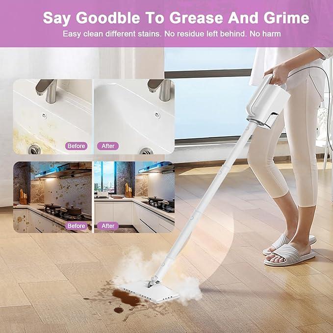 7-in-1 Steam Mop, 1200W Rotated Steam Cleaner for Home, 2 Modes, 400ML Removable Tank, 23FT Power Cord, 2 Pads, Multi-Surface Steamer for Hard Floor, Laminate Floor, Tiles Cleaning (Snow White) - NeatNest