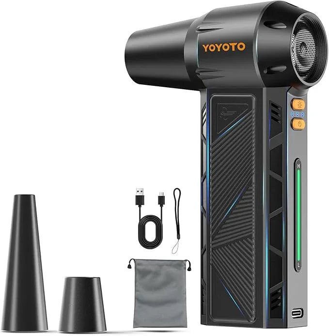 Compressed Air Duster, 300000RPM Powerful Electric Air Duster Rechargeable with LED Light and Brushless Motor, 4-Gear Cordless Mini Air Blower for Keyboard, Computers, Car, Outdoors (Black) - NeatNest
