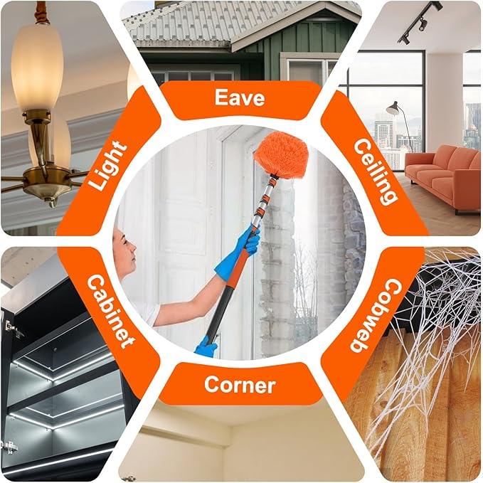 36FT Reach Cobweb Duster with Extension Pole, High Ceiling Long Duster with 7-30FT Telescoping Pole, Spider Web Brush for Indoor Outdoor Use - NeatNest
