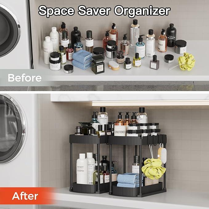 2 Pack Multi-Purpose Pull-Out Storage Organizers, Under Sink Organizers and Storage for Bathroom & Kitchen, Under Cabinet Organizers and storage, 14.8 Inch, Black - NeatNest