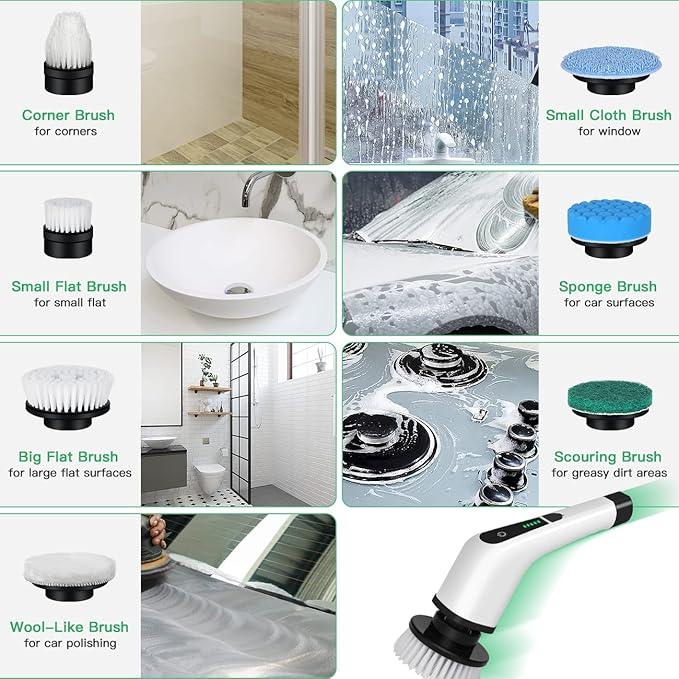 Electric Spin Scrubber Cordless Bath Tub Power Scrubber Bathroom Cordless Cleaning Brush with 7 Replaceable Drill Brush Heads Shower Cleaning Scrubbers with Adjustable Handle for Bathroom Kitchen - NeatNest