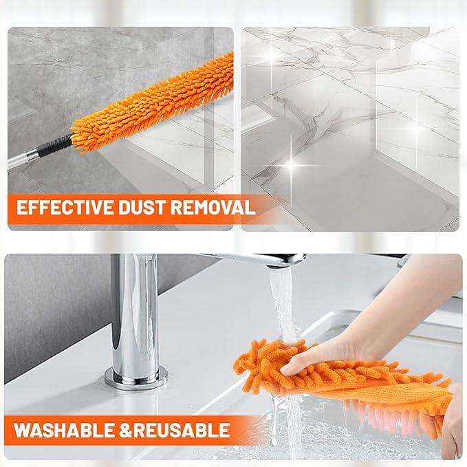 20ft High Reach Duster Kit with Extendable Pole (5-12ft),High Ceiling Duster Kit Includes–Ceiling Fan Blade Cleaner, Cobweb Remover, Bendable Duster, Microfiber Glass Scrubber & Squeegee & Swivel Head - NeatNest