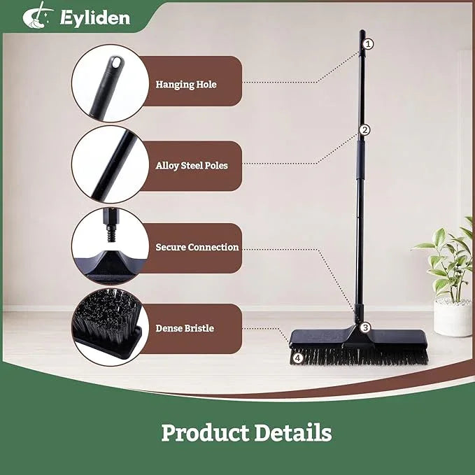 Eyliden Heavy Duty Push Broom 18" - Heavy-Duty, Stiff Bristles, 66" Long Handle - Sweeper Shop Brooms for Garage Concrete Sidewalk Driveway Yard Patio Deck Warehouse Sweeping, Sweep Snow (Black) - NeatNest