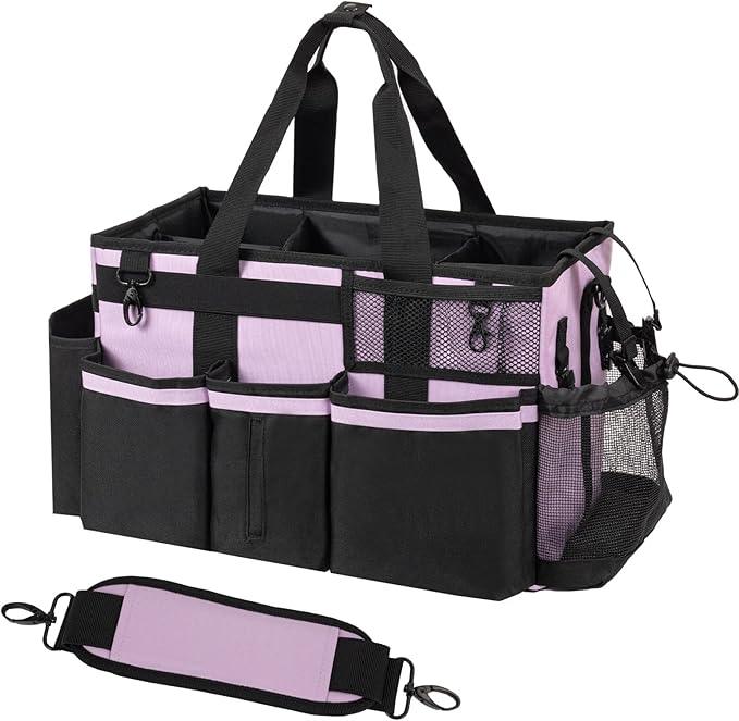 Wearable Cleaning Caddy, Cleaning Caddy Supplies Organizer with Handle & Shoulder Straps for Housekeepers, Under Sink & Car Cleaning Tool Organizers Bag with 4 Foldable Divider (Lilac) - NeatNest