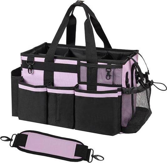 Wearable Cleaning Caddy, Cleaning Caddy Supplies Organizer with Handle & Shoulder Straps for Housekeepers, Under Sink & Car Cleaning Tool Organizers Bag with 4 Foldable Divider (Lilac) - NeatNest
