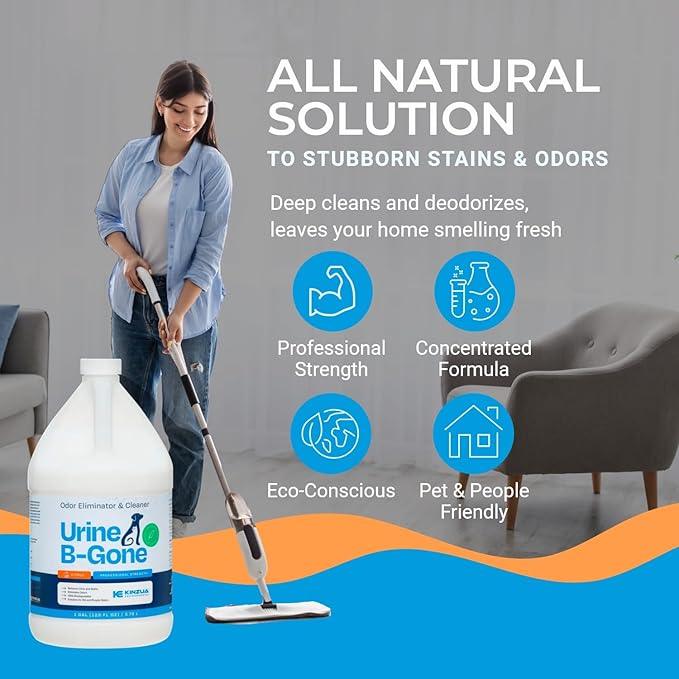 KINZUA ENVIRONMENTAL Urine B-Gone, Professional Enzyme Odor Eliminator & Pet Stain Remover, Human, Cat & Dog Urine Cleaner, Effective on Laundry, Carpets & More, Citrus Scent, 1 Gallon - NeatNest