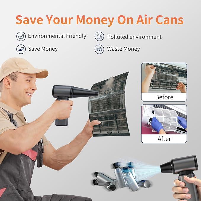 Compressed Air Duster, Stepless Speed Electric Air Duster, Metal Shell Air Blower with Brushless Motor, 120000 RPM Keyboard Cleaner Replaces Canned Air for Outdoors, Car, Home Cleaning - NeatNest