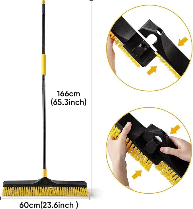 Yocada 24 inch Push Broom Brush 65.3 inch Long Handle Stiff Bristles Heavy-Duty Outdoor Commercial Broom for Cleaning Bathroom Kitchen Patio Garage Deck Concrete Wood Stone Tile Floor - NeatNest