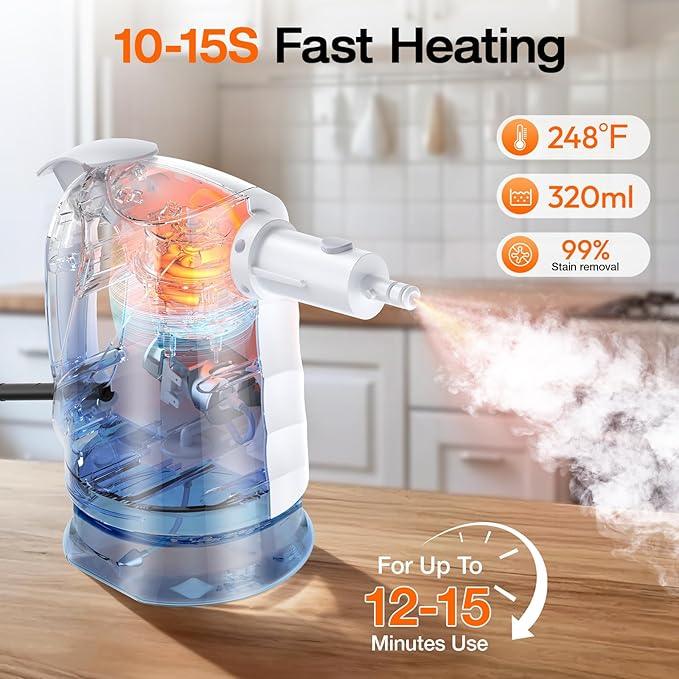 ScrubWiz 10-in-1 Steam Cleaner, Steam Mop & Detachable Handheld Steam Cleaner, 320ml Water Tank, 10s Fast Heating, Portable Steamer for Kitchen, Floor, Tiles, Home, BBQ, Ergonomic Handle, Bright White - NeatNest