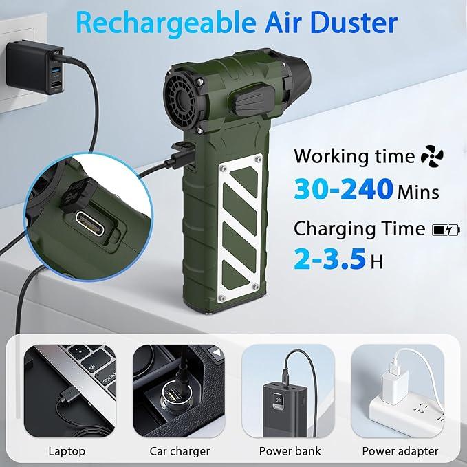 Electric Air Duster-Compressed Air Duster,60mph Wind Stepless Speed Canned Air for PC/Computer/Blaster/Electronics/Home Cleaning, 150000RPM Air Blower to Spray Air Can Dust Off Keyboard Cleaner(Green) - NeatNest