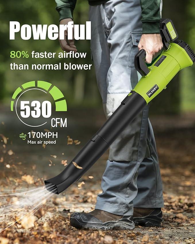 Cordless Leaf Blower - 2x4Ah Battery, 530CFM 170MPH, Powerful Battery Powered Leaf Blower Cordless with Battery and Charger, 7-Speed Control, 2 Extended Tubes for Yard, Lawn & Garden - NeatNest