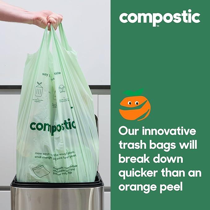 Compostic Home Compostable Trash Bags, 3 Gallon Small Kitchen Rubbish Bags (17” x 17.7”), Extra Strong & Quickly Breaks Down, 100 Count - NeatNest