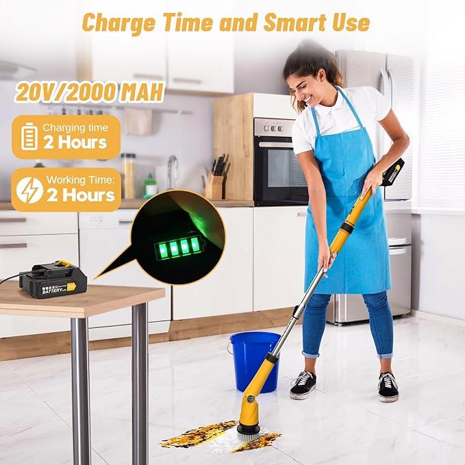 Qimedo Upgrade 1200 RPM Battery Electric Spin Scrubber, Highly Powerful Cordless Cleaning Brush with Smart Display, Electric Tile Floor Scrubber with 8 Brushes, Battery Powered Shower Scrubber - NeatNest