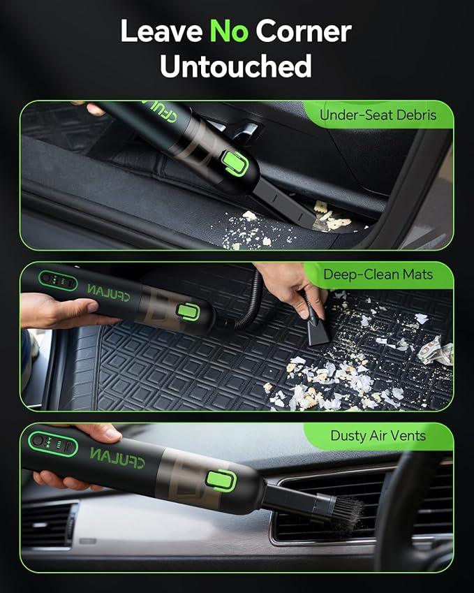 Car Vacuum Portable Cordless, 21KPa 4-in-1 Handheld Mini Vacuum Cleaner with 8 Attachments, 3 Suction Modes, One-Touch Empty, Type-C Charge, Hand Vacuum for Car, Home, Keyboard, Small Job - NeatNest